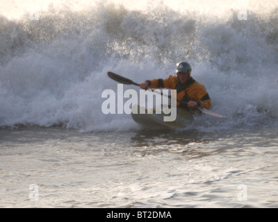 Surf kayaker, Cornwall, UK Stock Photo