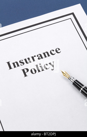 Document of Insurance Policy, Life; Health, car, travel, for background Stock Photo