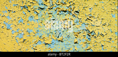 The old grunge cracked yellow wall of ruins Stock Photo