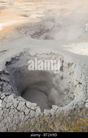 Bubbling mud pools in the geothermal area of Hverir near Myvatn ...