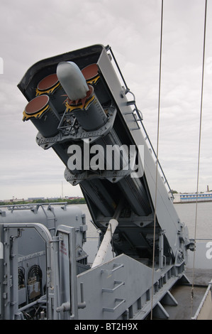 Tomahawk missile launcher on Battleship New Jersey Stock Photo
