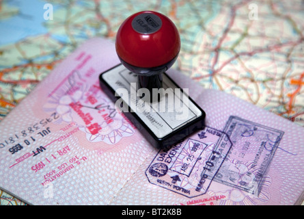 Passport with entry and exit stamps Stock Photo
