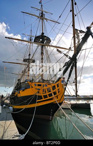 The Grand Turk / Etoile du Roy, a three-masted frigate replica of HMS Blandford, built in 1741 at the Saint Malo harbour, France Stock Photo