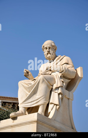 Statue of Platon outside Athens Academy, Panepistimiou str, Greece Stock Photo