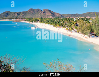 Antigua. North from Coco Beach over Valley Church Bay and Lignum Vitae Bay to Jolly Harbour on west coast of Caribbean island Stock Photo