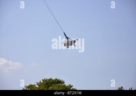 Sky coaster swing at Hurricane Harbor waterpark , Six Flags Over Texas amusement park, Arlington, TX, USA Stock Photo