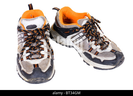 The old sports boots on a white background Stock Photo
