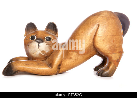 wooden cat ornament studio cutout Stock Photo
