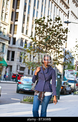Woman on the go in Washington DC Stock Photo