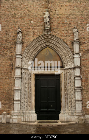 Door of Parrocchia Santa Maria Gloriosa dei Frari ,church in ,Venice, Italy, Europe Stock Photo