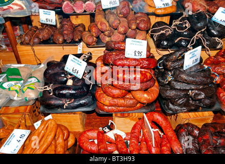 Portugal: Traditional sausages in food shop in Lisbon´s downtown Stock Photo