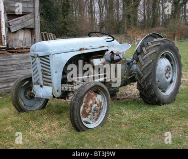 This is an unrestored version of the little grey fergy  fergie tractor the Ferguson TEA  built in 1950 waiting to be rescued Stock Photo