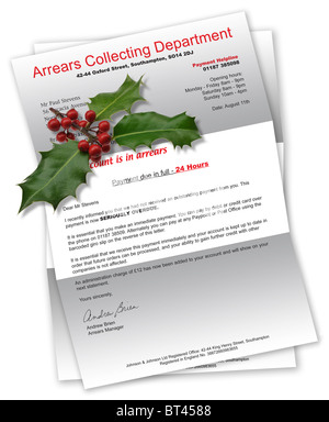 Collection Agency Letter due to unpaid/bad debt with Christmas holly Stock Photo