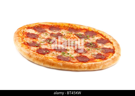 salami pizza isolated on white Stock Photo