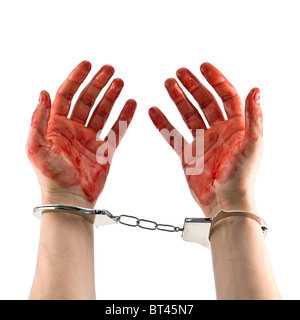 bloody murderer hands isolated on white Stock Photo