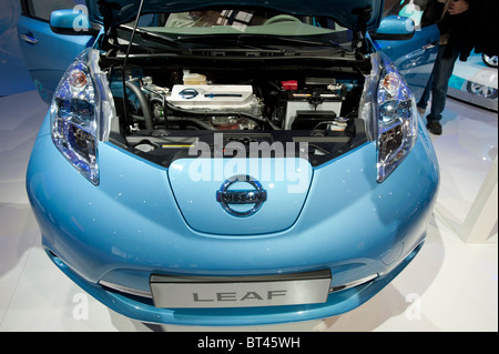 Electric motor detail of Nissan Leaf electric car at Paris Motor Show 2010 Stock Photo