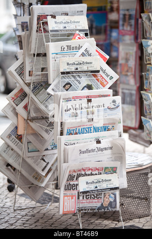 International newspapers for sale. Lisbon Portugal Stock Photo