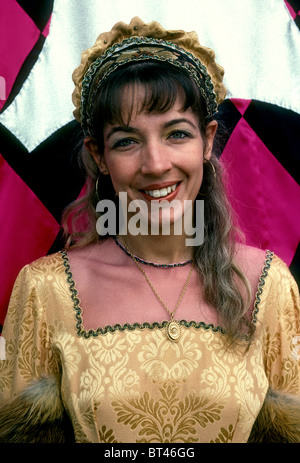 1, one, Frenchwoman, French woman, wearing costume, eye contact, front view, portrait, Les Pennons de Lyon, festival, Lyon, Rhone-Alpes, France Stock Photo