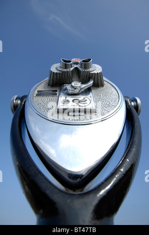 Wide angle image of a Binocular Viewer located at Montauk point, Long Island, New York. Stock Photo