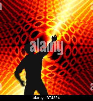 silhouette of man dancing at Rave concert Stock Photo