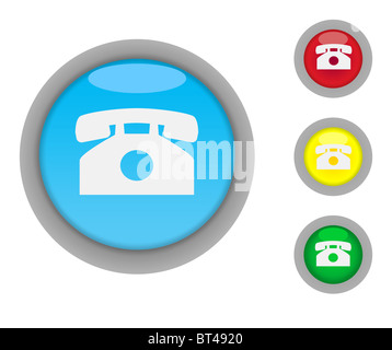Set of four colorful glossy telephone contact button icons with light effect isolated on white background with copy space Stock Photo