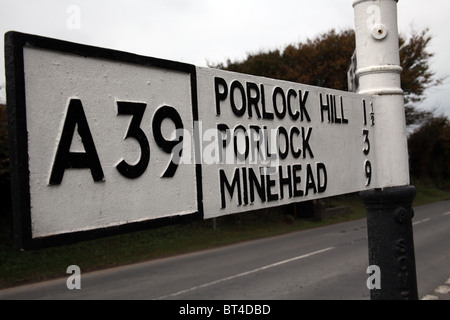 porlock somerset hill england road sign a39 alamy fashioned direction