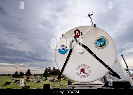 A mobile Doppler Radar truck scans a storm near Pickstown, South Dakota, June 3, 2010. Stock Photo