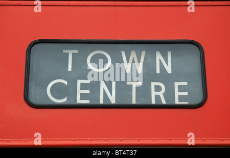 destination blind of vintage bus, Rushden Transport Museum, Rushden, Northamptonshire, England, UK Stock Photo