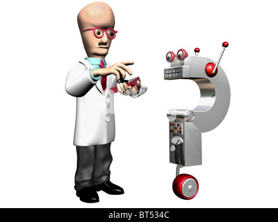 Isolated illustration of a professor demonstrating his invention Stock Photo
