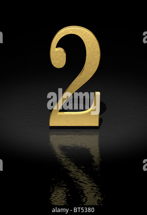 2 Gold Number on black background - 3d image Stock Photo