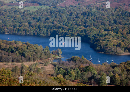 Sailing boats on Coniston Wate near Torver and Blawith Common, Lake District, Cumbria Stock Photo