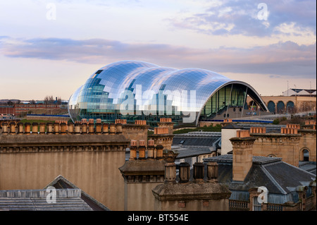 Sage Gateshead over the rooftops of Newcastle-upon-Tyne Stock Photo