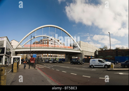 New London Overground bridge and station at Shoreditch High Street, London, UK Stock Photo