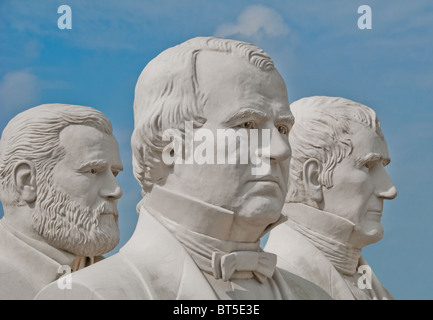 White concrete sculptures of US Presidents, at David Adickes Sculpturworx Studio in Houston, Texas, USA