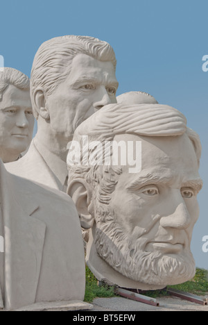 White concrete sculptures of US Presidents, at David Adickes Sculpturworx Studio in Houston, Texas, USA