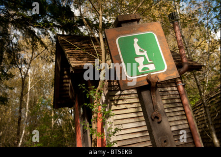 A sign for the outdoor Compost Toilet at the Centre for Alternative Technology, Wales UK Stock Photo