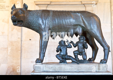 The Capitoline She-Wolf, depicting Rome's founders Romulus and Remus being suckled by the protective wolf. Stock Photo