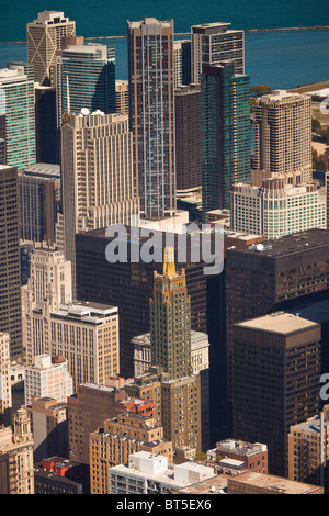 View of Chicago skyline and Lake Michigan looking east from The Willis Tower previously the Sears Towner. Stock Photo