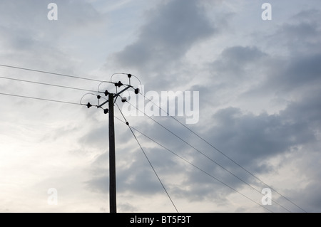 Overhead electricity power cables,  Clifford Chambers, close to the historic town of Stratford-upon-Avon, Warwickshire, England, Stock Photo