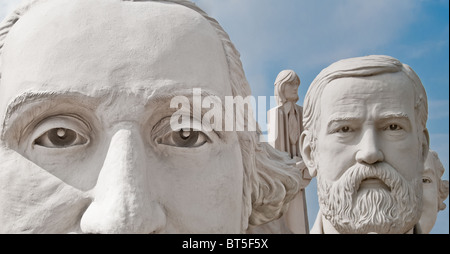 White concrete sculptures of US Presidents and the Beatles at David Adickes Sculpturworx Studio in Houston, Texas, USA