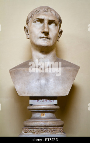 Bust of the emperor Trajan (Marcus Ulpius Nerva Traianus) in the Chiaramonti Museum, Vatican City. Stock Photo