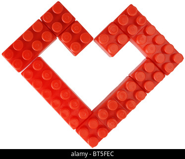 Red heart combined from details of the meccano on a white background Stock Photo