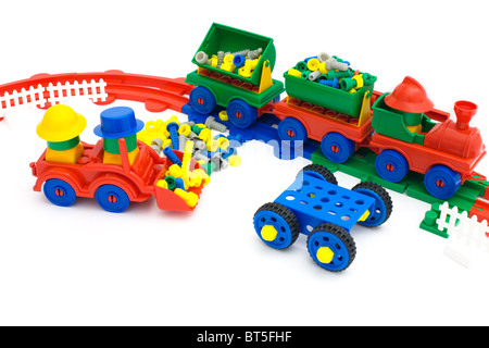 Toy colored plastic railway on the white background Stock Photo