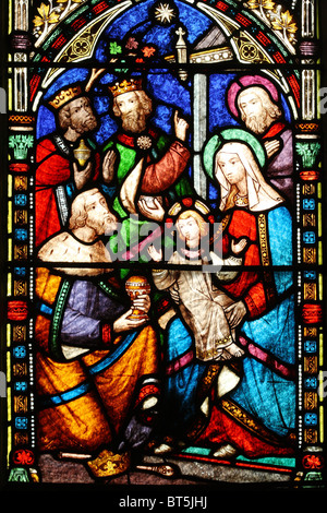 Stained Glass Window Gifts of the Magi The Three Wise Kings Stock Photo