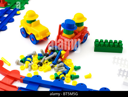 Toy plastic machines on the white background Stock Photo