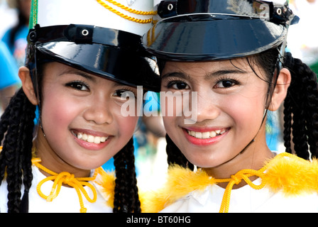 philippines, panay, iloilo, dinagyang festival, marching girls Stock Photo