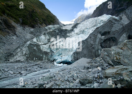 glacier Franz Josef Glacier Terminal Face Westland National Park West Coast ice frozen terminal morain boulder field Stock Photo