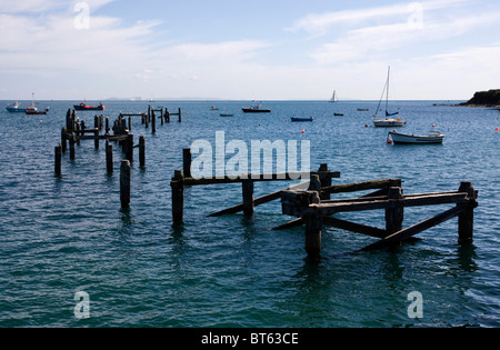 Old Pier Remains at Swanage Bay, Dorset, UK Stock Photo