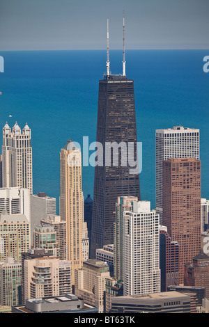 View of Chicago skyline and Lake Michigan looking northeast from The Willis Tower previously the Sears Towner. Stock Photo