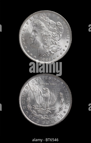 Morgan Silver Dollar from the Carson City Mint, on black background. Stock Photo